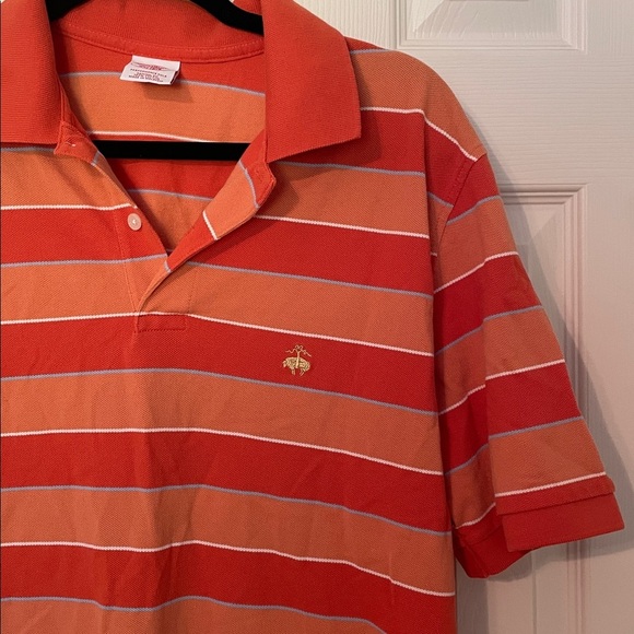 Brooks Brothers Orange Blue White Striped Polo Shirt Size Medium Cotton EUC - Picture 2 of 8